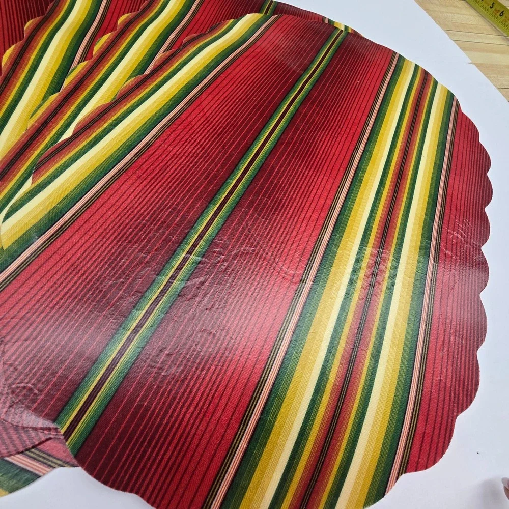 Vintage 90s Y2KPlacemats Set of 4 Red Green Gold Striped Vinyl Damask Decor